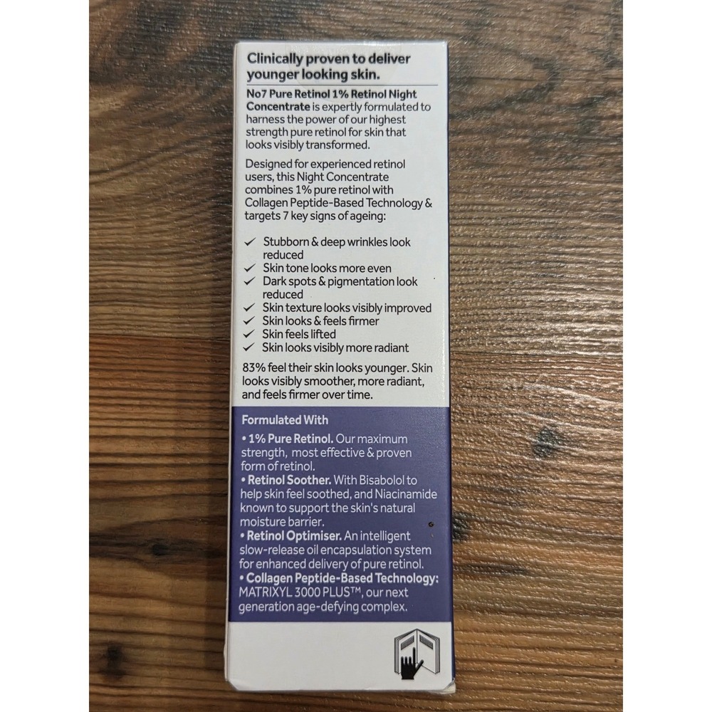 No7 Pure Retinol 1% Night Concentrate 30ml Fragrance Free Anti-Aging Serum Boxed - Picture 2 of 4